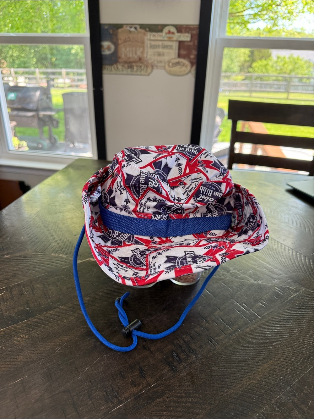 MAD Engine Red, White & Blue Patriotic Bucket Hat with Blue Chin Cord